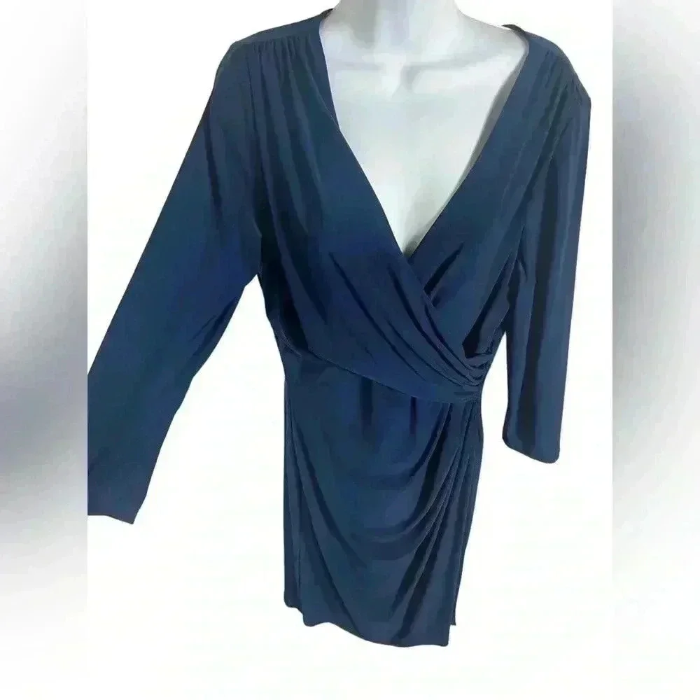 Lauren by Ralph Lauren faux wrap ruched 3/4 sleeve blue dress  M/L?